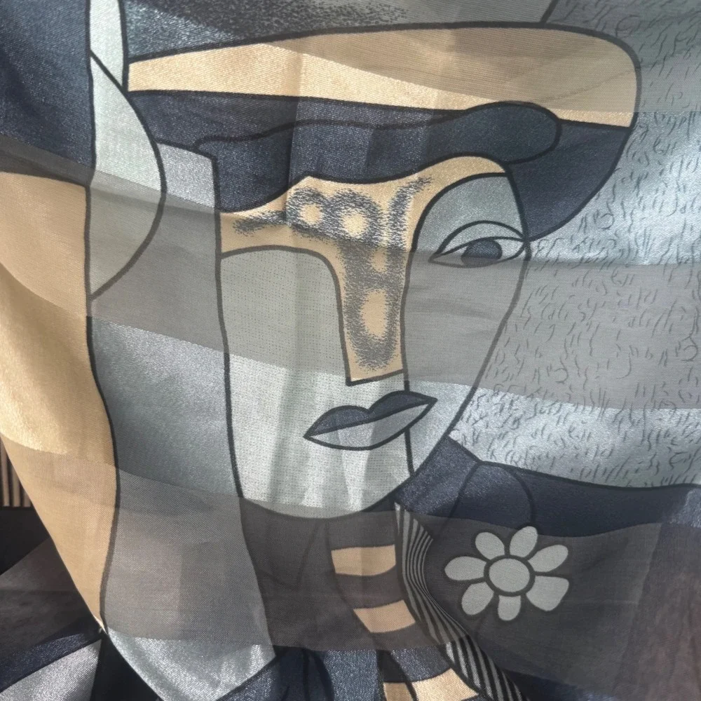 Picasso Inspired Art Scarf Set Cubist Portrait Square & Long Sheer Bundle